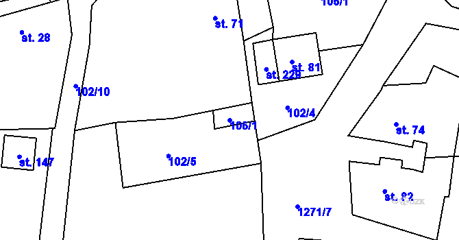 Parcela st. 106/1 v KÚ Bor u Karlových Var, Katastrální mapa