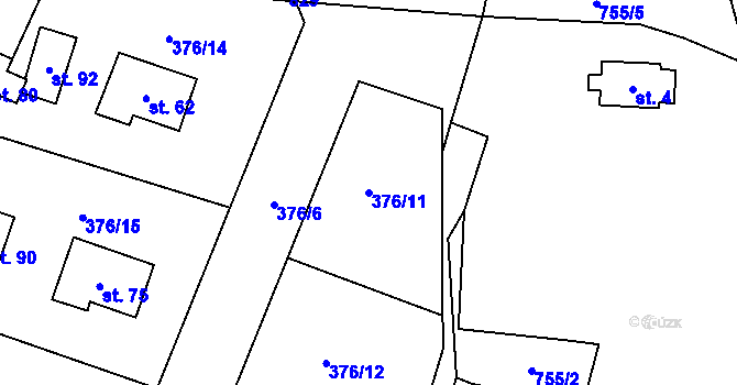 Parcela st. 376/11 v KÚ Boječnice, Katastrální mapa