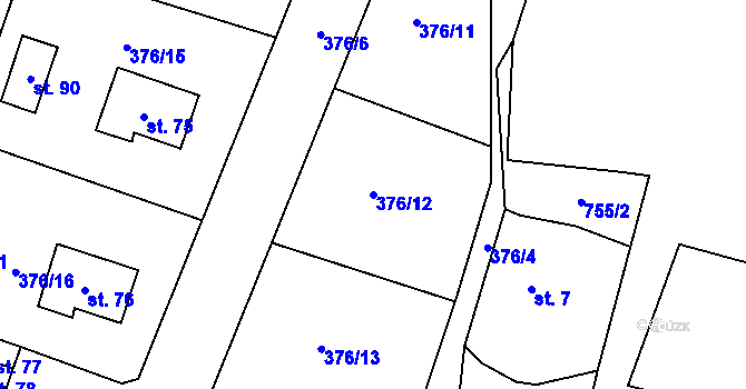 Parcela st. 376/12 v KÚ Boječnice, Katastrální mapa
