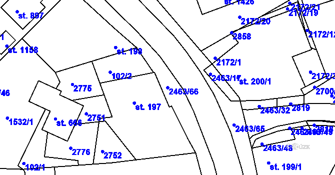 Parcela st. 2463/66 v KÚ Bor u Tachova, Katastrální mapa