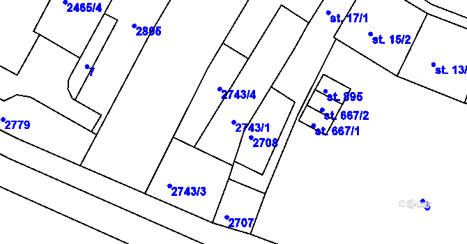 Parcela st. 2743/1 v KÚ Bor u Tachova, Katastrální mapa