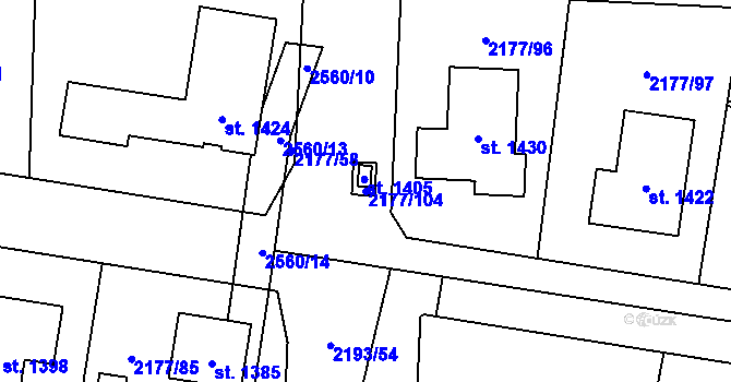 Parcela st. 2177/104 v KÚ Bor u Tachova, Katastrální mapa