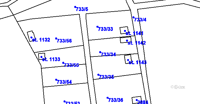 Parcela st. 733/34 v KÚ Bor u Tachova, Katastrální mapa