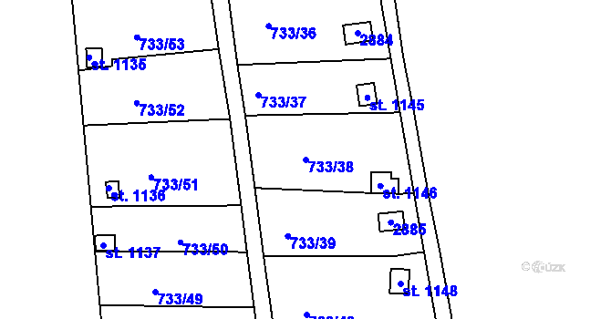 Parcela st. 733/38 v KÚ Bor u Tachova, Katastrální mapa