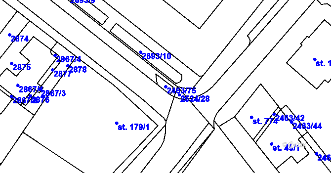 Parcela st. 2463/75 v KÚ Bor u Tachova, Katastrální mapa