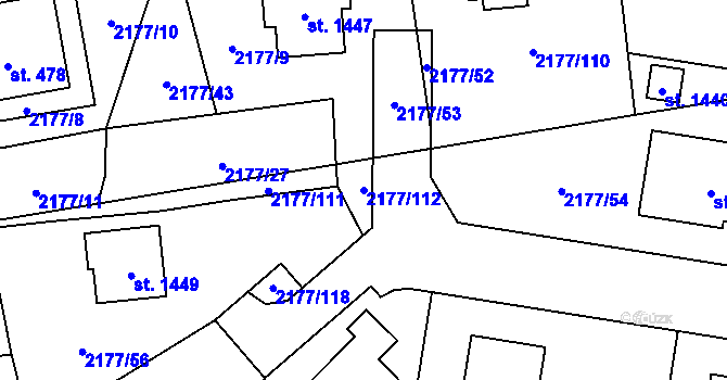 Parcela st. 2177/112 v KÚ Bor u Tachova, Katastrální mapa