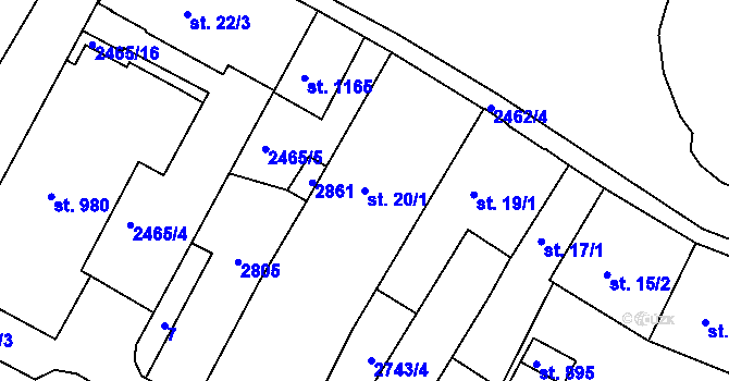 Parcela st. 20/1 v KÚ Bor u Tachova, Katastrální mapa