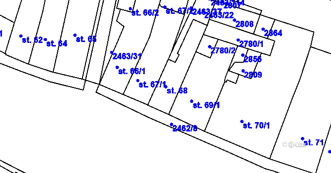 Parcela st. 68 v KÚ Bor u Tachova, Katastrální mapa