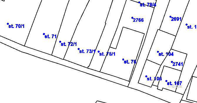 Parcela st. 75/1 v KÚ Bor u Tachova, Katastrální mapa