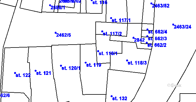 Parcela st. 118/1 v KÚ Bor u Tachova, Katastrální mapa