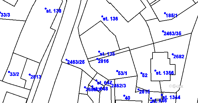Parcela st. 135 v KÚ Bor u Tachova, Katastrální mapa