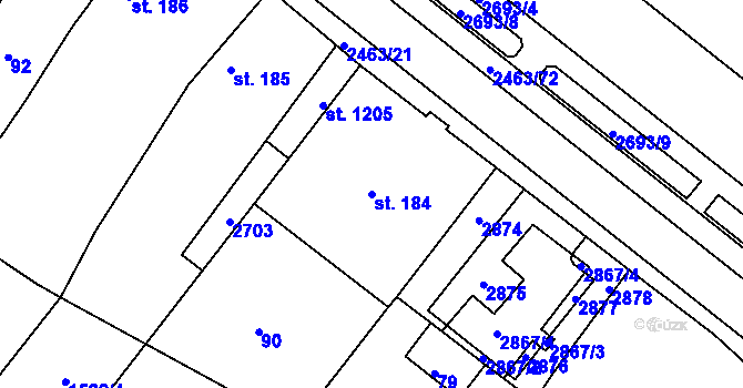 Parcela st. 184 v KÚ Bor u Tachova, Katastrální mapa