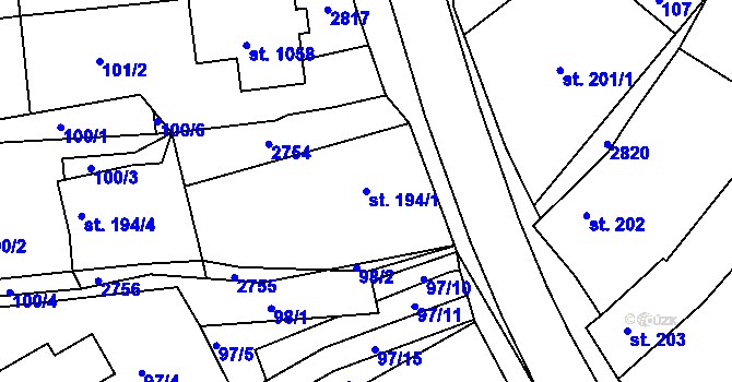 Parcela st. 194/1 v KÚ Bor u Tachova, Katastrální mapa