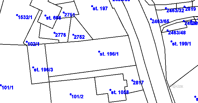 Parcela st. 196/1 v KÚ Bor u Tachova, Katastrální mapa