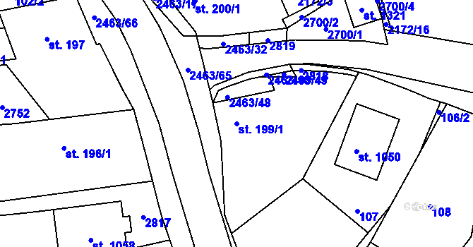 Parcela st. 199/1 v KÚ Bor u Tachova, Katastrální mapa