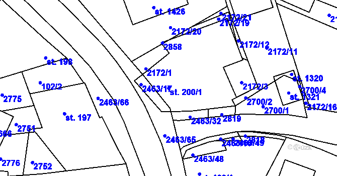 Parcela st. 200/1 v KÚ Bor u Tachova, Katastrální mapa