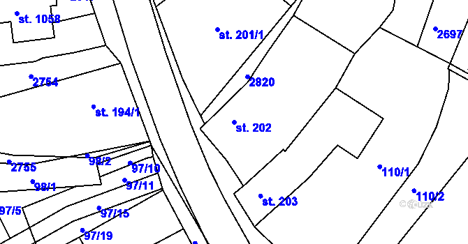 Parcela st. 202 v KÚ Bor u Tachova, Katastrální mapa