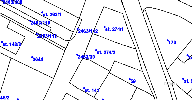 Parcela st. 274/2 v KÚ Bor u Tachova, Katastrální mapa