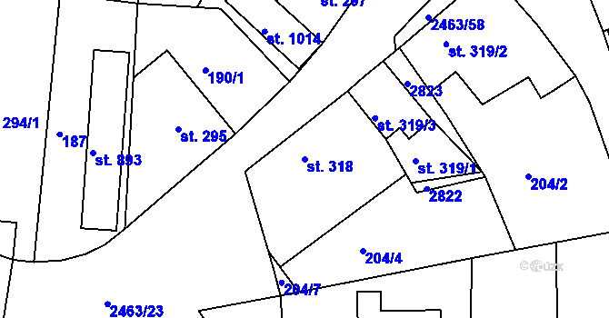 Parcela st. 318 v KÚ Bor u Tachova, Katastrální mapa