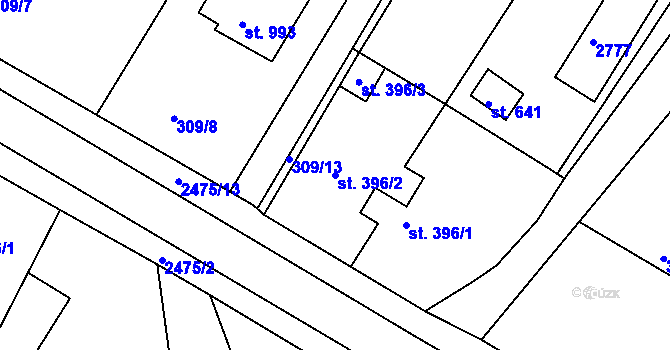 Parcela st. 396/2 v KÚ Bor u Tachova, Katastrální mapa