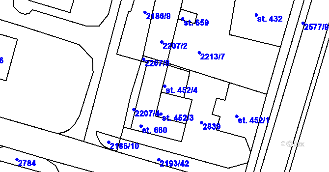 Parcela st. 452/4 v KÚ Bor u Tachova, Katastrální mapa