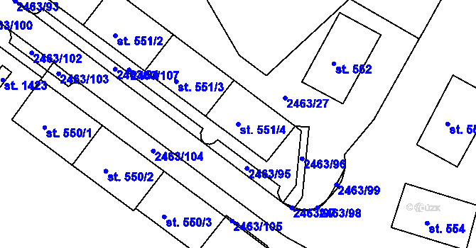 Parcela st. 551/4 v KÚ Bor u Tachova, Katastrální mapa
