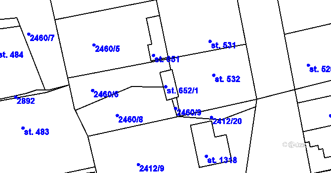 Parcela st. 652/1 v KÚ Bor u Tachova, Katastrální mapa