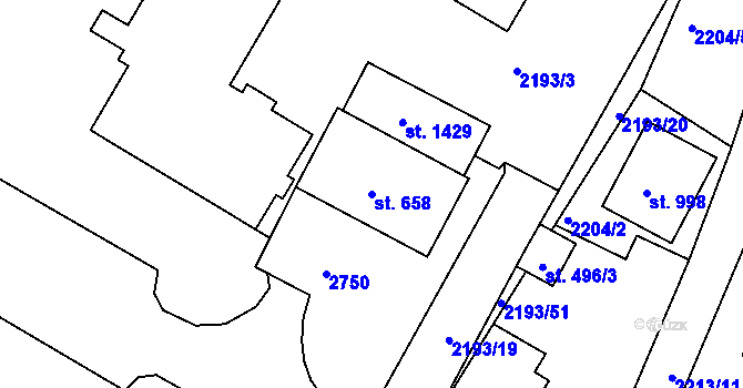 Parcela st. 658 v KÚ Bor u Tachova, Katastrální mapa