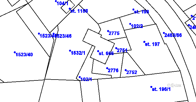 Parcela st. 666 v KÚ Bor u Tachova, Katastrální mapa