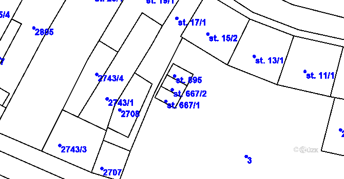 Parcela st. 667/2 v KÚ Bor u Tachova, Katastrální mapa