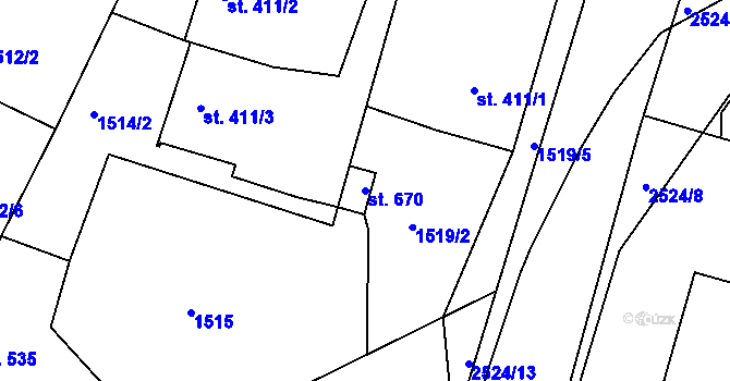Parcela st. 670 v KÚ Bor u Tachova, Katastrální mapa