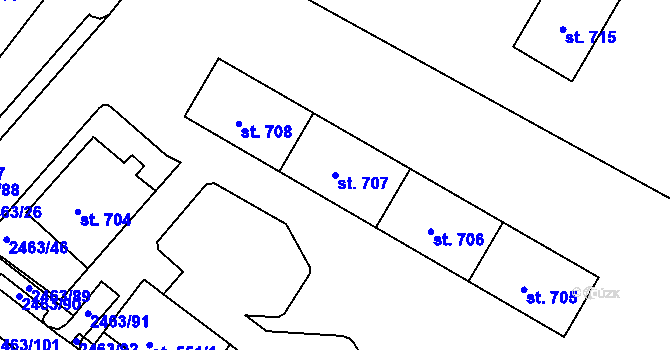 Parcela st. 707 v KÚ Bor u Tachova, Katastrální mapa