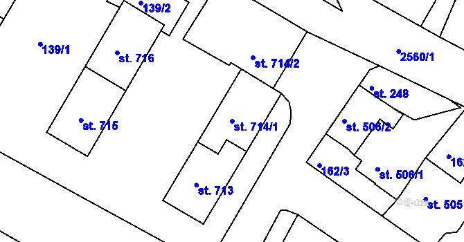 Parcela st. 714/1 v KÚ Bor u Tachova, Katastrální mapa