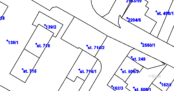 Parcela st. 714/2 v KÚ Bor u Tachova, Katastrální mapa