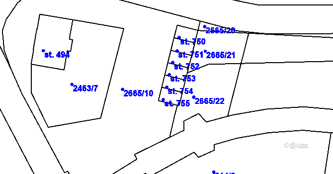 Parcela st. 754 v KÚ Bor u Tachova, Katastrální mapa