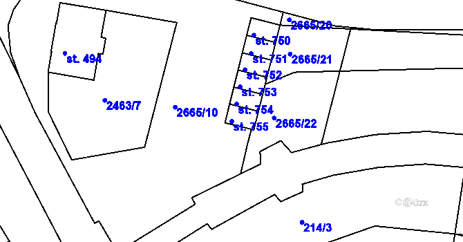 Parcela st. 755 v KÚ Bor u Tachova, Katastrální mapa