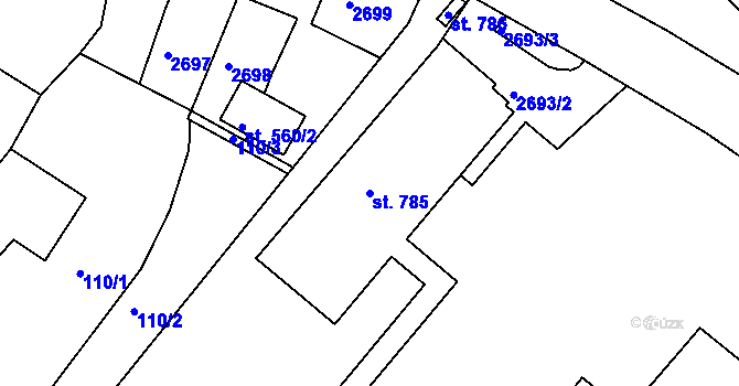 Parcela st. 785 v KÚ Bor u Tachova, Katastrální mapa
