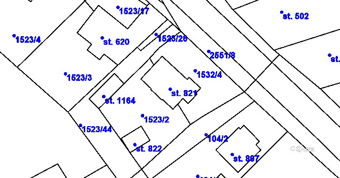 Parcela st. 821 v KÚ Bor u Tachova, Katastrální mapa