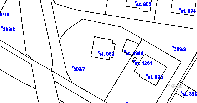 Parcela st. 853 v KÚ Bor u Tachova, Katastrální mapa