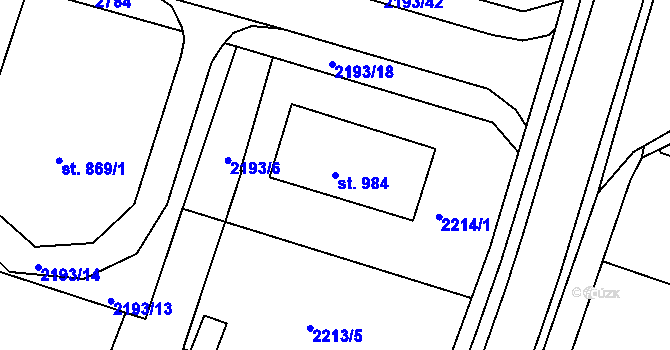 Parcela st. 984 v KÚ Bor u Tachova, Katastrální mapa