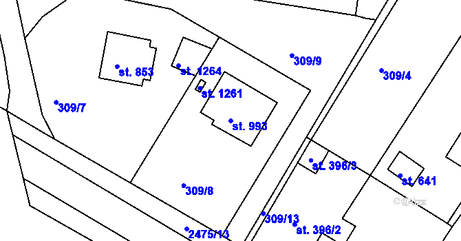 Parcela st. 993 v KÚ Bor u Tachova, Katastrální mapa