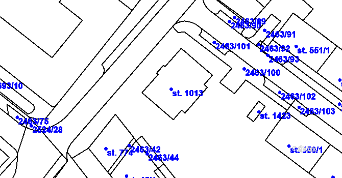 Parcela st. 1013 v KÚ Bor u Tachova, Katastrální mapa