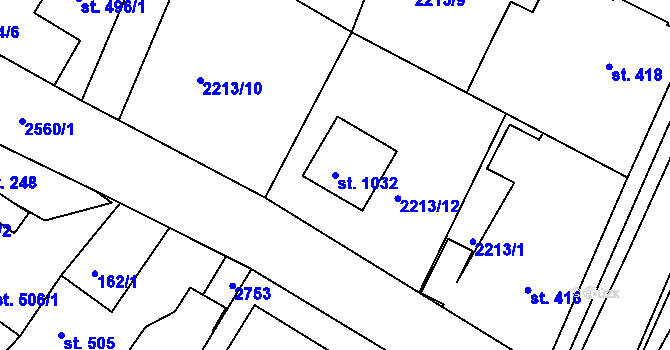 Parcela st. 1032 v KÚ Bor u Tachova, Katastrální mapa