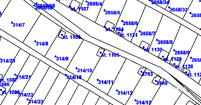 Parcela st. 1105 v KÚ Bor u Tachova, Katastrální mapa