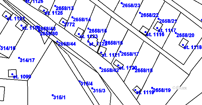 Parcela st. 1121 v KÚ Bor u Tachova, Katastrální mapa