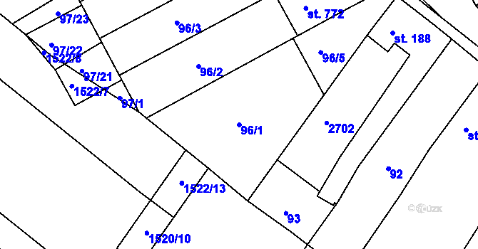Parcela st. 96/1 v KÚ Bor u Tachova, Katastrální mapa