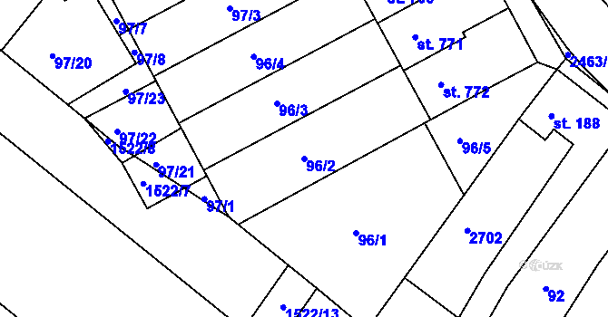 Parcela st. 96/2 v KÚ Bor u Tachova, Katastrální mapa