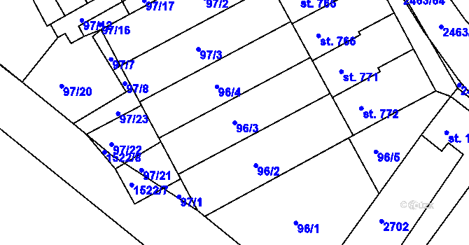Parcela st. 96/3 v KÚ Bor u Tachova, Katastrální mapa