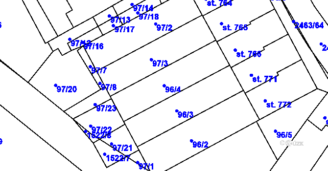 Parcela st. 96/4 v KÚ Bor u Tachova, Katastrální mapa