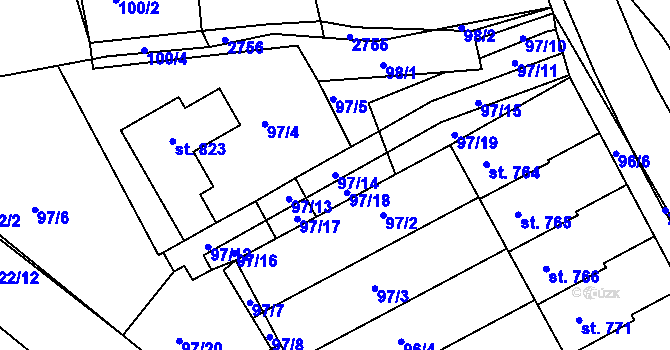 Parcela st. 97/14 v KÚ Bor u Tachova, Katastrální mapa